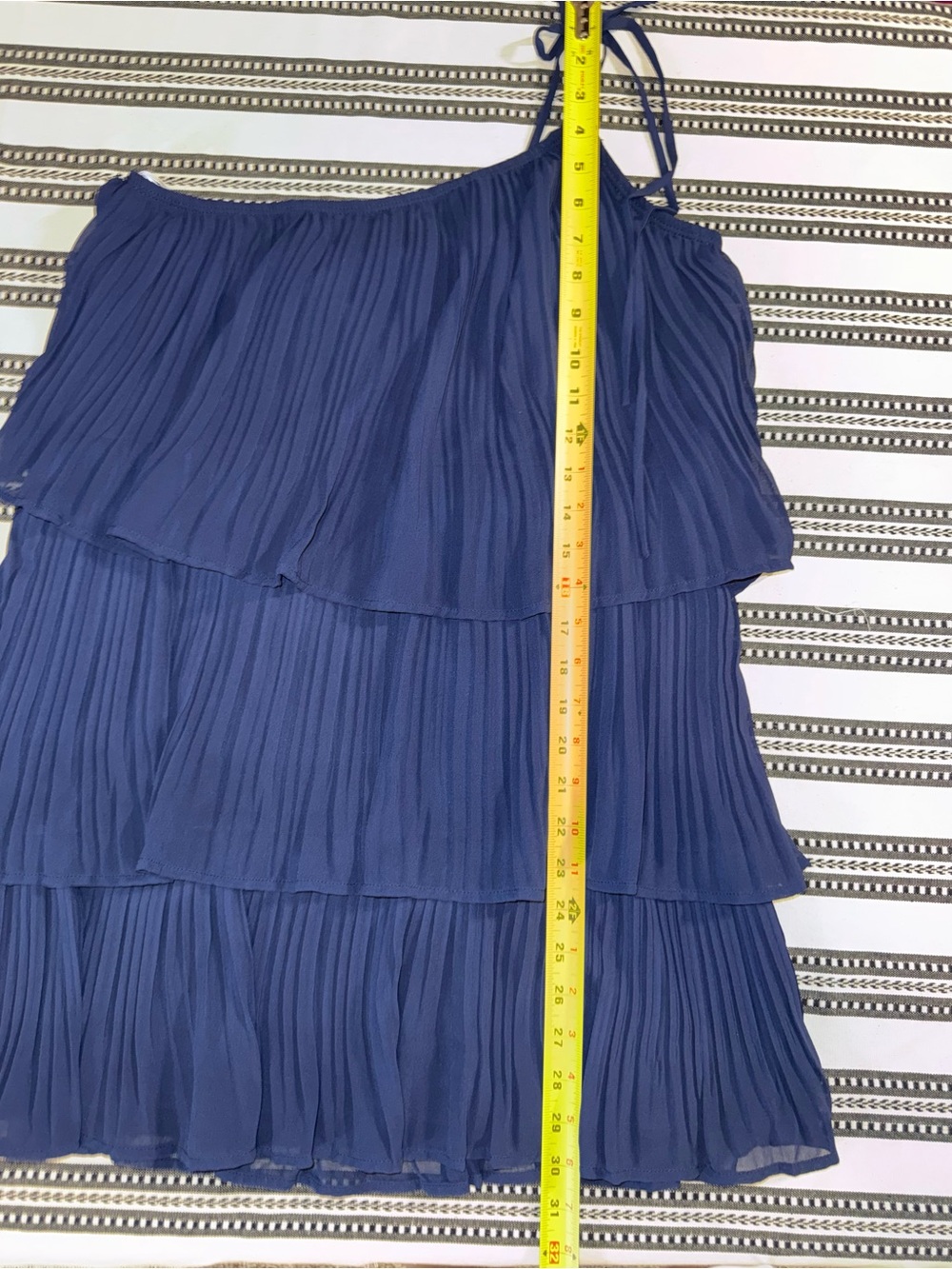 Lulu's Navy Blue One-Shoulder Tiered Pleated Dress, Medium, NWT - Picture 8 of 14